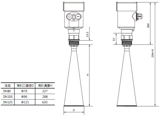 油罐雷達液位計RD708外形尺寸圖
