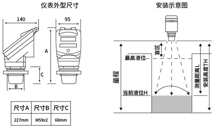 水箱超聲波液位計外形尺寸圖