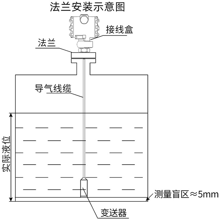 纜式投入式液位計(jì)法蘭安裝示意圖