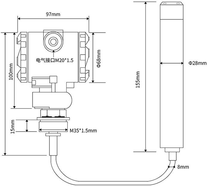 水箱投入式液位計外形尺寸圖