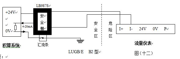 防爆高壓蒸汽流量計4-20mA電流輸出型接線圖